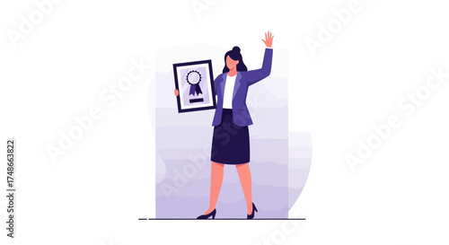 Successful Woman Holding Certificate Celebrating Victory in Modern Flat Illustration