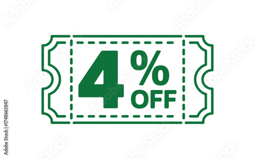 Vector art of 4 percent off sale coupon discount promotion for retail business and marketing campaign