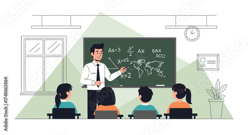 Teacher Explaining Mathematical Concepts And Geography To A Group Of Students