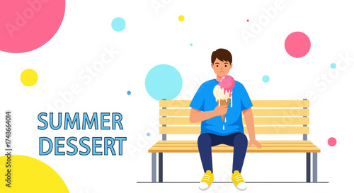Summer Enjoyment: Person Relaxes on Bench While Eating Delicious Double Scoop Ice Cream