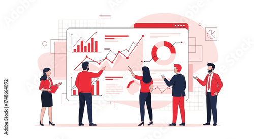 Team Analyzing Business Statistics and Growth Charts for Achieving Financial Targets Effectively