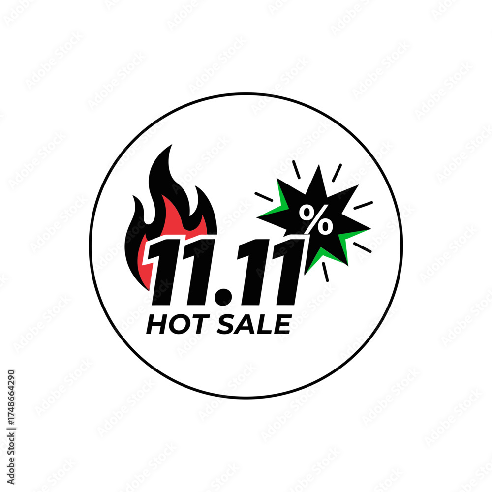 Obraz premium Vector art of 1111 hot sale text with fire and percentage