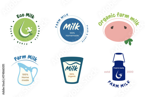 Infographics showcase environmental conservation messages related to milk branding. Logos highlight homemade and organic characteristics, emphasizing eco-friendly practices in dairy farming.