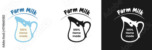 Three logos depict farm fresh milk branding, emphasizing homemade quality. Each logo showcases simplicity and eco-friendly values, making it clear that the products are organic and tasty.