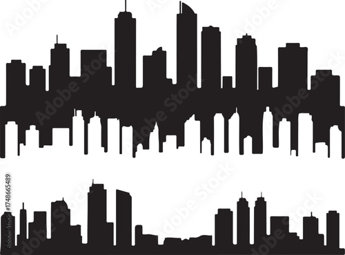 City skyline silhouette vector set. Urban panorama backgrounds and modern cityscape borders. Collection of skyline outlines perfect for architecture, travel, and design projects.