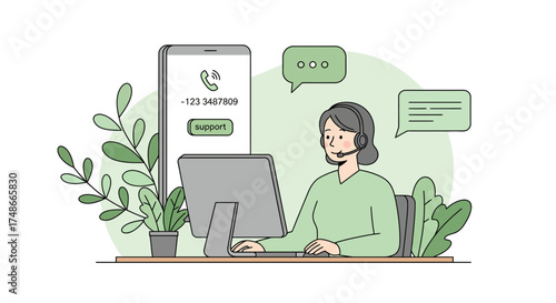 Friendly customer support agent providing assistance with modern headset, ready to help, contact center professional, warm and approachable, ready to solve your issue
