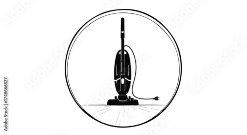 Classic vacuum cleaner illustration with sparkling clean effect