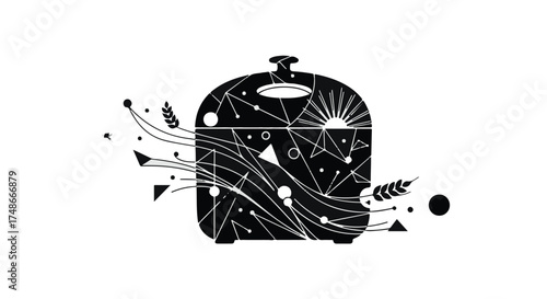 Abstract representation of healthy food preparation with geometric patterns and natural elements