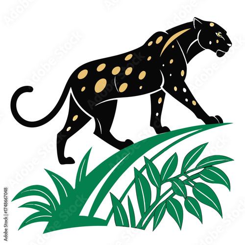 Jungle Leopard Gold Spots Black Silhouette Mascot Logo Vector Illustration for Modern Esports and Luxury Branding Design

