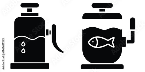 fish tank pump silhouette pets vector icon set