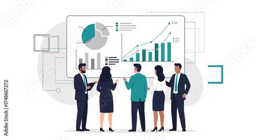 Team Analyzing Financial Data And Planning Strategies To Gain Market Share and Achieve Success
