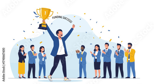 Team Celebrates Achievement: Illustrative Depiction of Success in Corporate Funding Initiatives