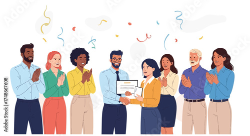 Team celebrates achievement, recognition and success with a diploma and an award