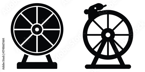 hamster wheel silhouette pets vector icon set