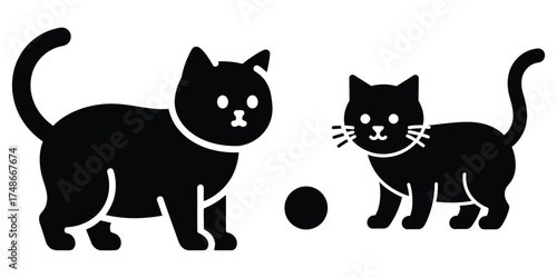 kitten playing silhouette pets vector icon set