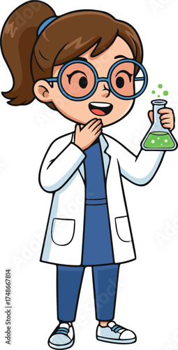 Cartoon Little Girl Scientist