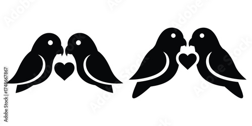 lovebird silhouette pets vector icon set