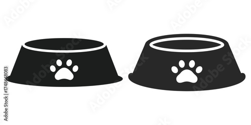 pet bowl with silhouette pets vector icon set