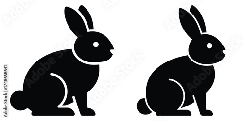 rabbit sitting silhouette pets vector icon set
