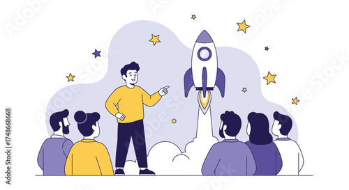 Team Launching Rocket, Inspiring Vision, Reaching For the Stars, New Business Venture