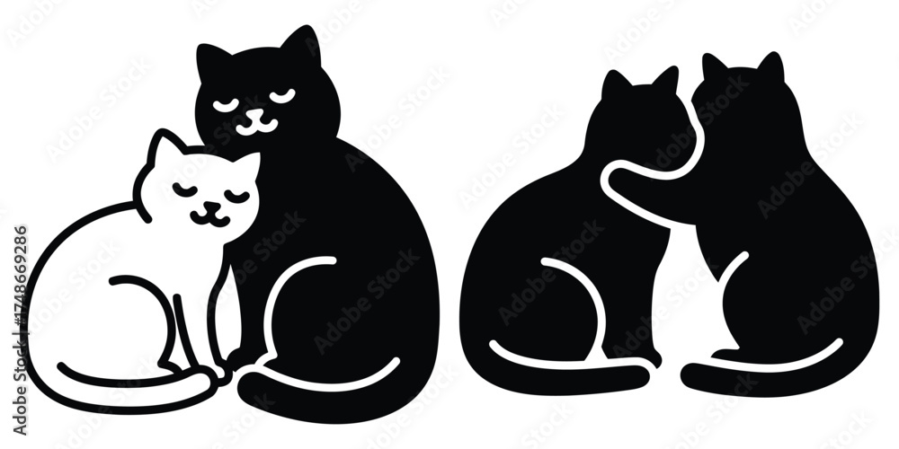 Obraz premium cat cuddling silhouette pets vector icon set