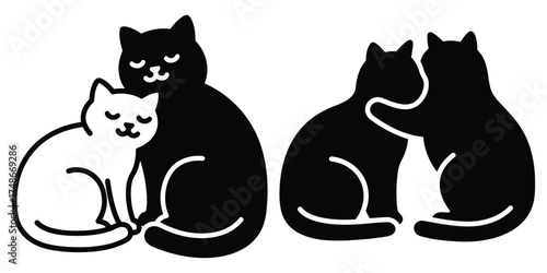 cat cuddling silhouette pets vector icon set