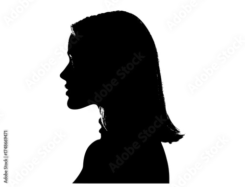 a silhouette of a woman with a profile viewblack, girl, hair, photo, profile, stare, white, woman 