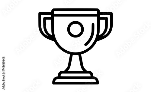 a black and white outline drawing of a trophyapp, black, flat, icon, illustration, shield, trophy, trophy cup, vector icon, web 