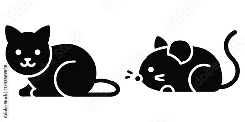 cat toy mouse silhouette pets vector icon set