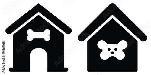 dog house silhouette pets vector icon set