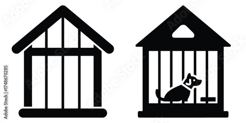 dog kennel silhouette pets vector icon set