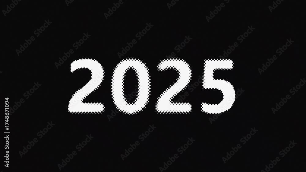 Seamless loop animation of 2025 numbers with halftone dots and shifting ...