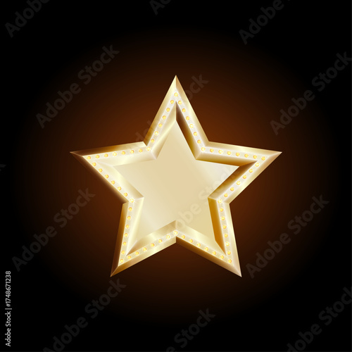 Golden star decorated with shiny gemstones and glowing lights on a dark background. Luxurious 3D design for celebration, jewelry, award, and festive decoration concepts.