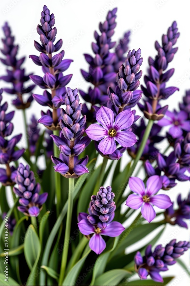 Fototapeta premium Vibrant lavender flowers isolated on a pure white background, perfect for design projects and branding, field, design element