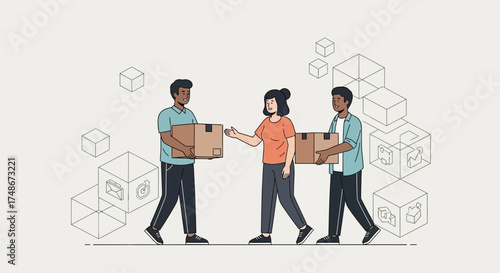 Teamwork Delivers Packages Among Geometric Shapes with Diverse Professionals