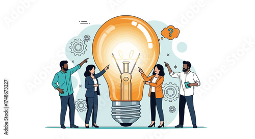 Teamwork creating new ideas concept illustration teamwork concept lightbulb innovation