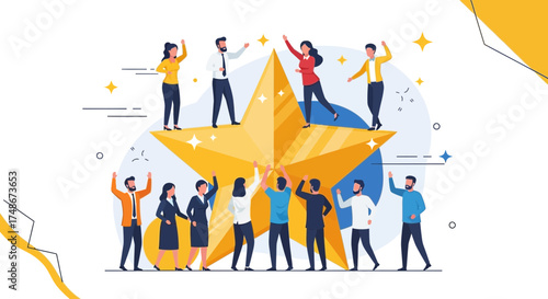 Teamwork Reaching For The Star Showing Success, Leadership, And Accomplishment In Business