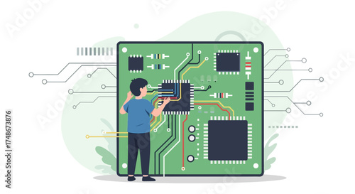 Technology Artisan Working On Integrated Circuit Design, Illustration Concept Creation  Process