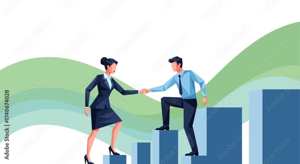 Fototapeta premium Teamwork And Mutual Assistances Achieving Goals in Business Success, Together