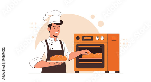 The Cheerful Baker Baking Fresh Bread Loaves In A Professional Kitchen Oven