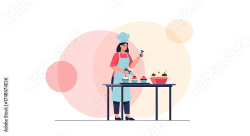 The Chef Crafts Exquisite Cupcakes, Preparing Delicious Treats, Creating A Culinary masterpiece