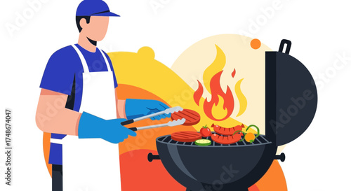 The Chef Preparing Delicious Grilled Food Outdoors For A Summer Barbecue Celebration