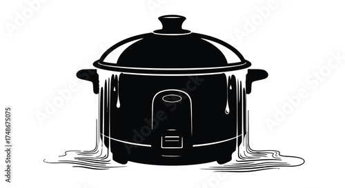 Modern rice cooker bubbling with delicious steam, symbolizing culinary creation and home cooking