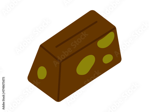 Vector Dubai chocolate candy with pistachio inclusions, isolated on white. Gourmet premium dessert illustration for bakery menu, confectionery, luxury food packaging.