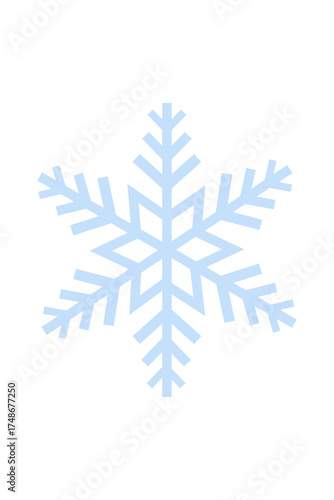 Light blue snowflake with geometric six-pointed star pattern. Delicate winter ice crystal design with symmetrical branches for holiday decorations, Christmas cards, and seasonal designs. High-res PNG