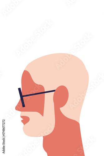 Side-profile vector portrait of a man with blonde, white hair, mustache, beard and glasses. High resolution PNG isolated on white background. Perfect for avatars, character design and web projects. 