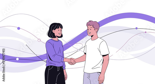 Two People Shaking Hands and Making an Agreement in Business Illustration