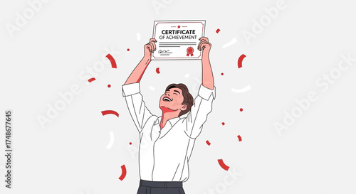 Triumphant Individual Celebrating Success and Holding Certificate of Achievement