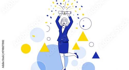 Triumphant Woman Celebrates Degree, Exudes Joy Amidst Joyous Confetti Display