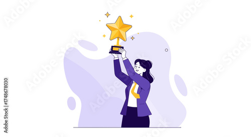 Triumphantly Holding The Star Trophy, Celebrating Achievement and Victory in Career